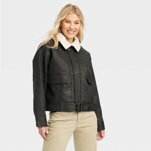 Women's Faux Leather Bomber Jacket -
Universal Thread™ Black nwt